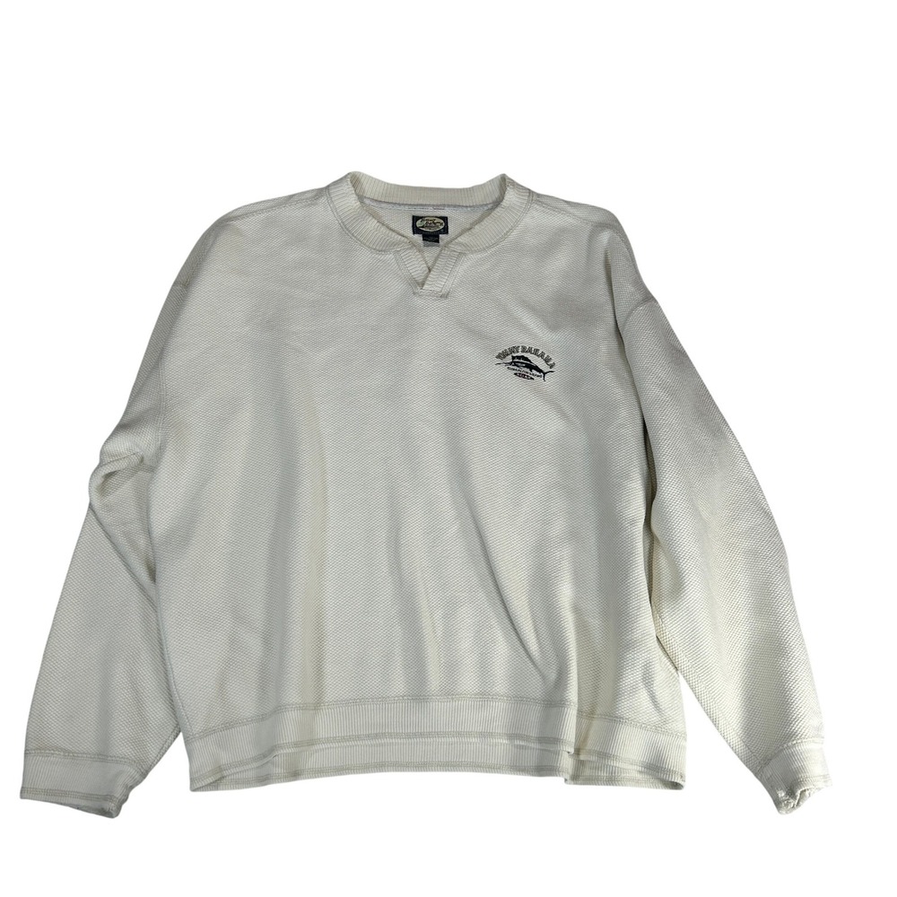 Tommy Bahama Relax Bungalow Brand Cream Cotton Waffle Knit Pullover XL RN 86549